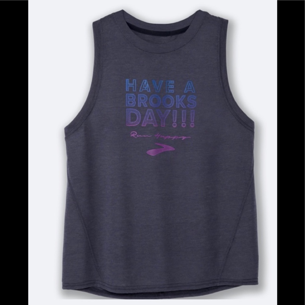 Brooks Womens Distance Tank Medium Heather Navy